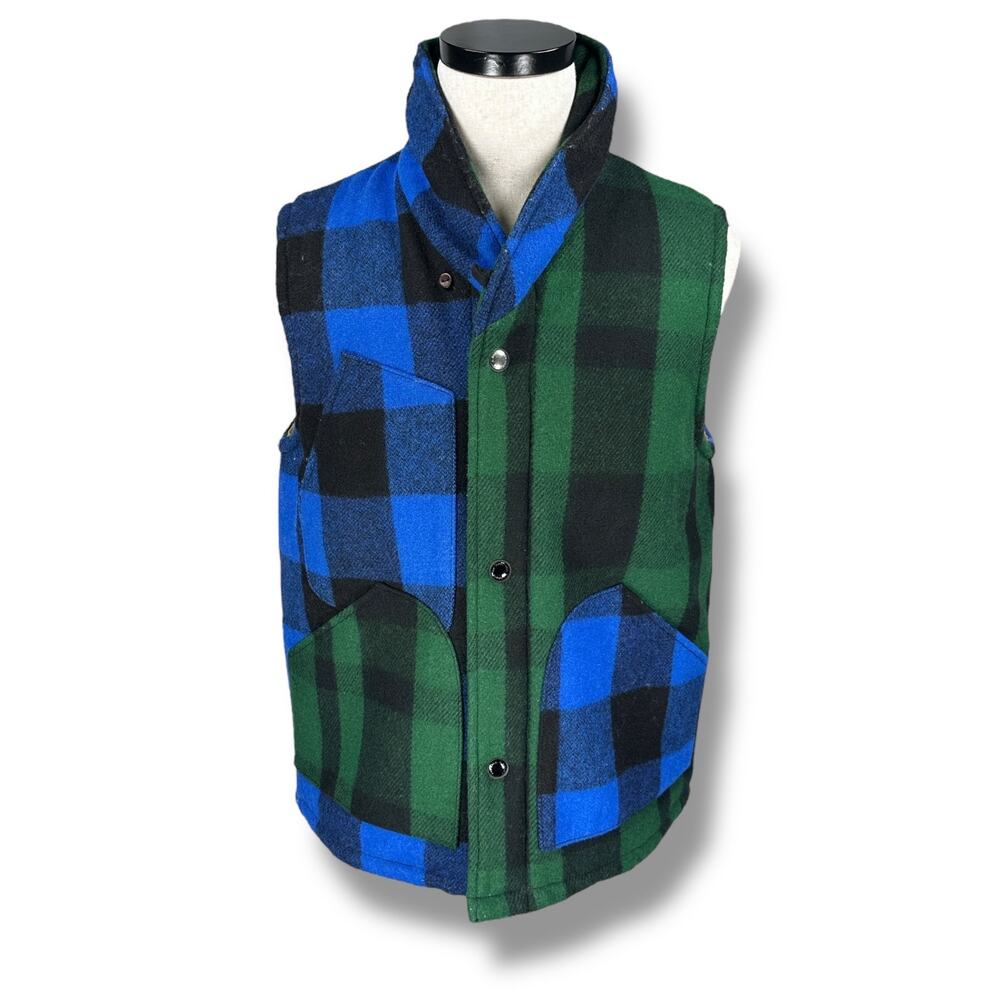 Garbstore Tri‎ Saver Piece Vest Mens Medium Colorblock Plaid Wool Blue Green